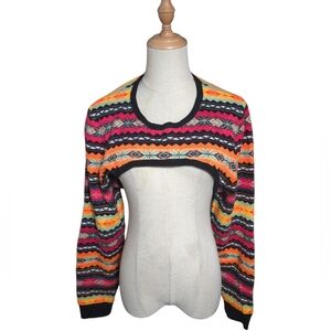Maeve Anthropologie Red And Orange Colorful Patterned Shrug Sweater
